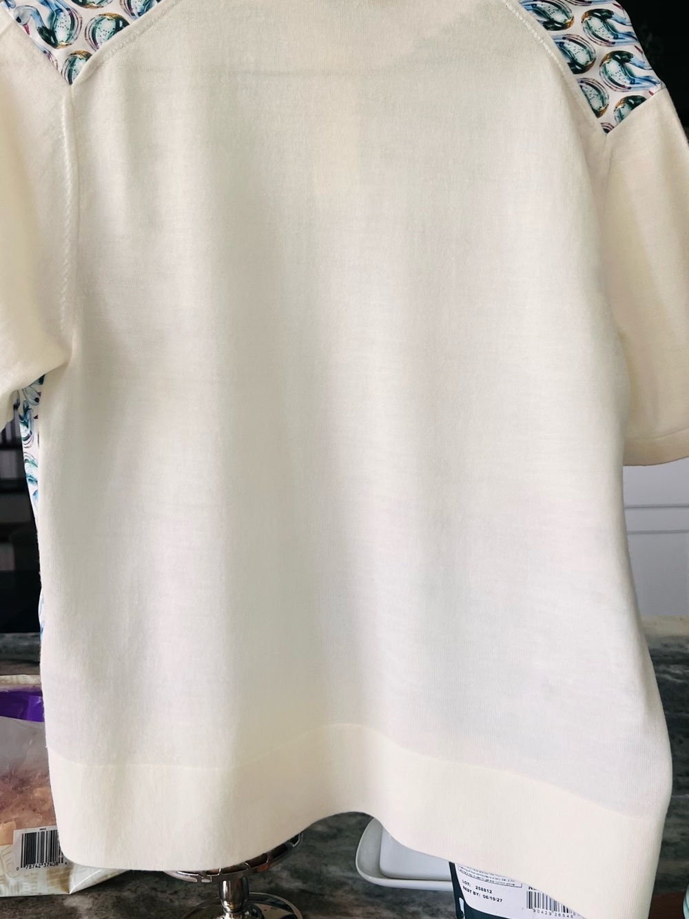 Tory Burch Cream and Blue Patterned Polo - Picture 3 of 4